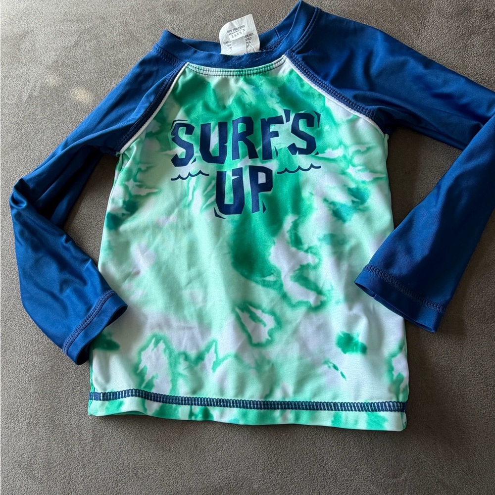 Wave zone Kids' Surf's Up Long Sleeve Rash Guard - Blue & Mint 18m